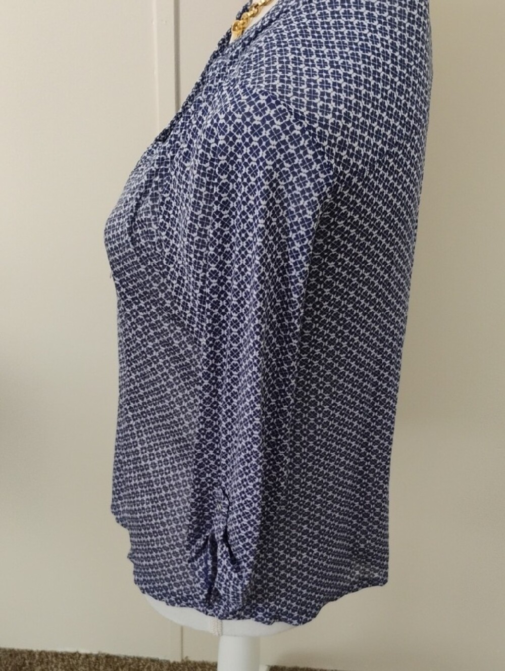 The Limited Navy and White Geometric Split-Neck Blouse - Picture 3 of 6